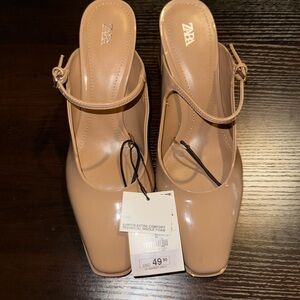 ZARA OPEN BACK FAUX PATENT LEATHER STRAP SHOES